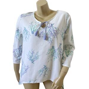 SUN BAY Missy Womens Size Small Keyhole Neck 3/4 Sleeve Cotton Tropical Shirt